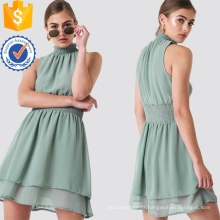 Plissé col haut en couches sans manches vert Mini robe d&#39;été Fabrication en gros Fashion femmes vêtements (TA0289D)